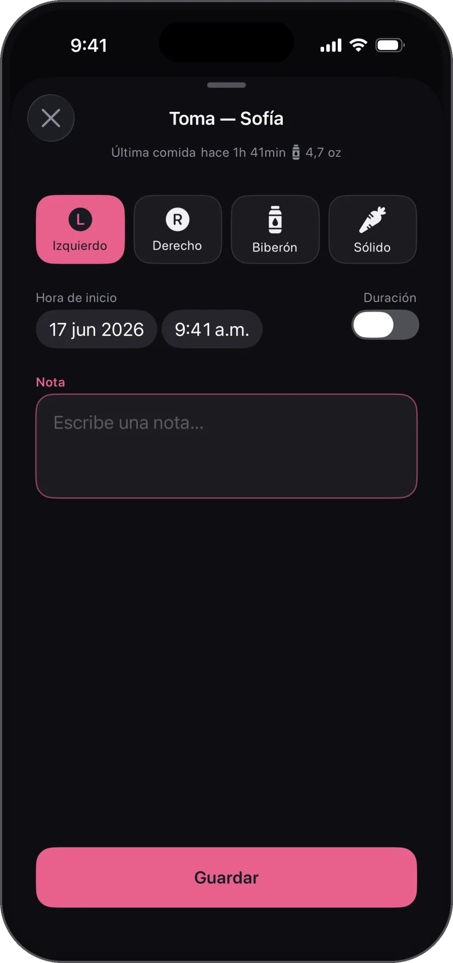 3 de la mañana. Un toque. Un dedo. Registra todo en menos de 10 segundos